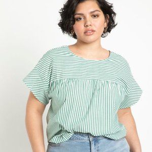NWT Plus Size Eloquii Easy Stripe Flutter Top Green Size 14